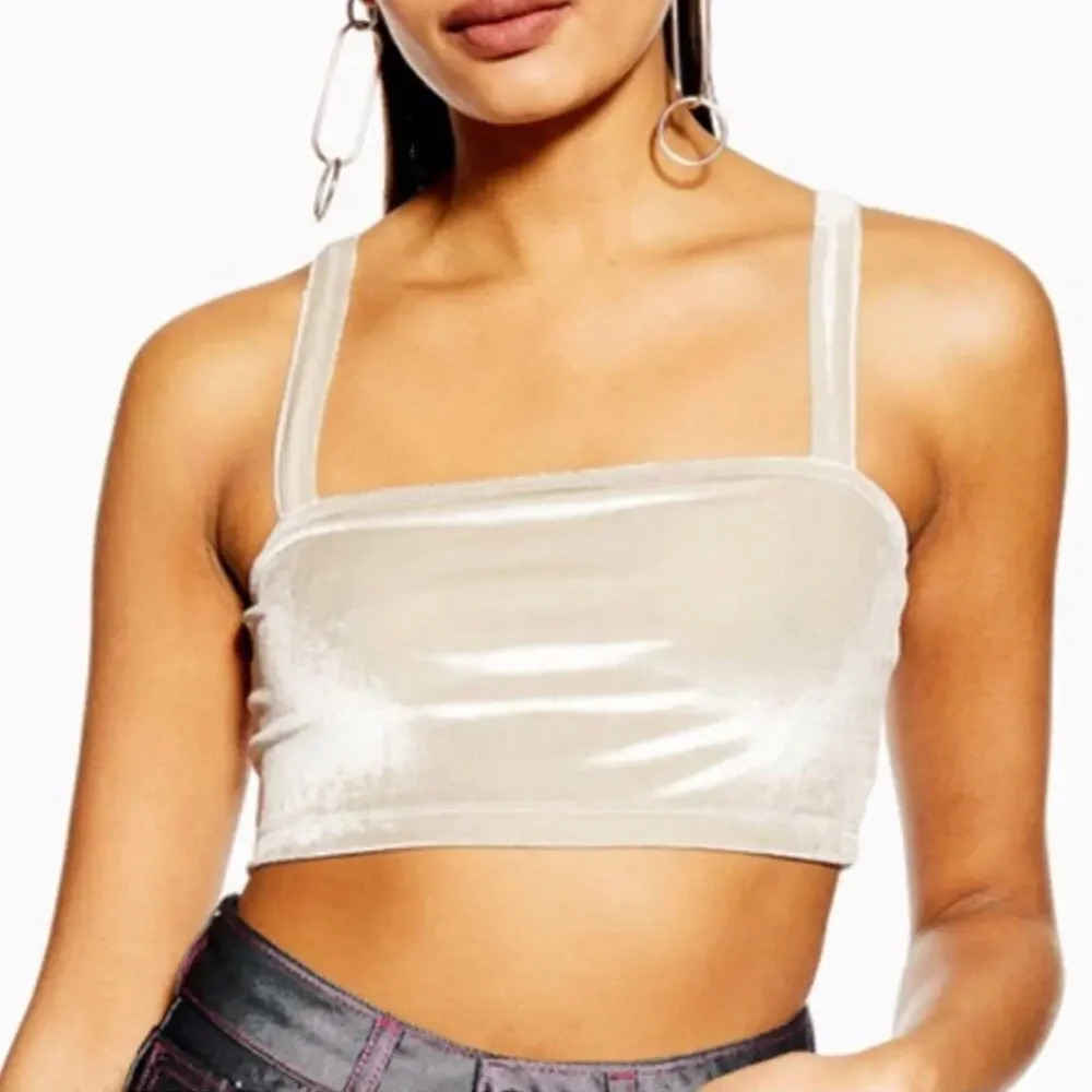NEW TopShop Women’s Size 8 Gray Velvet Cropped Tank Top v6x